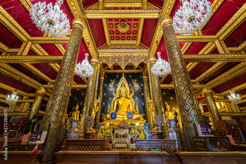 Beautiful Golden Buddha statues at Wat Phra Si Rattana Mahathat also colloquially referred to as Wat Yai is a Buddhist temple (wat) It is a major tourist attraction Phitsanulok,Thailand. © Thinapob