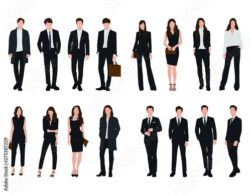 Vector of young businessman and women with suit, Business people, group of men and women,wearing working outfit,standing in white background