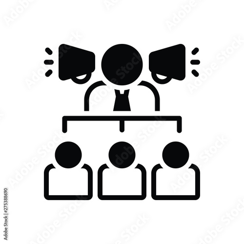 Black solid icon for businessman with a speaker