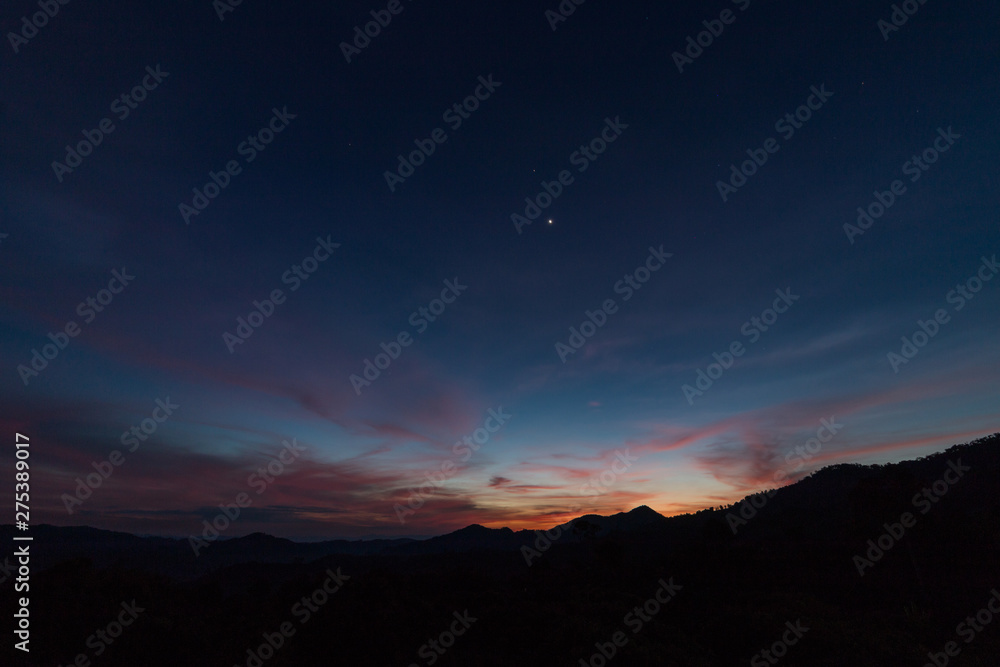 Colorful sky just before sunrise at Phu Lung ka,Thailand