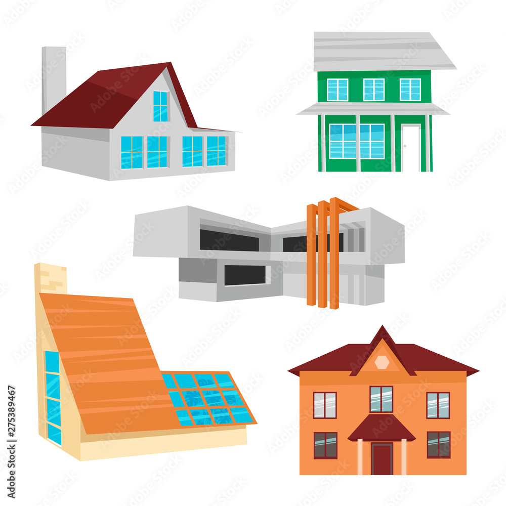 house project. houses of different architecture. set of vector illustrations