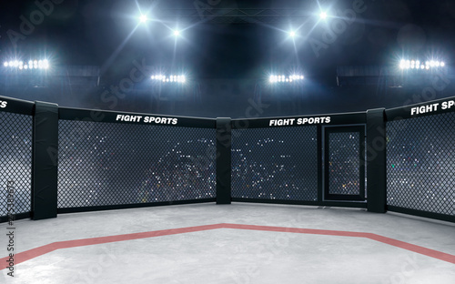 Foto 3D render MMA arena. MMA octagon cages.