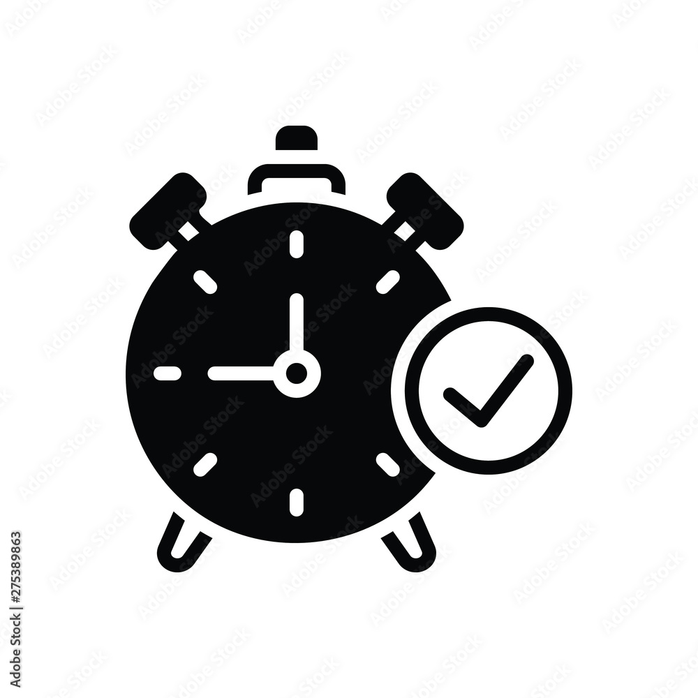 Black solid icon for time check symbol Black solid icon for time check symbol