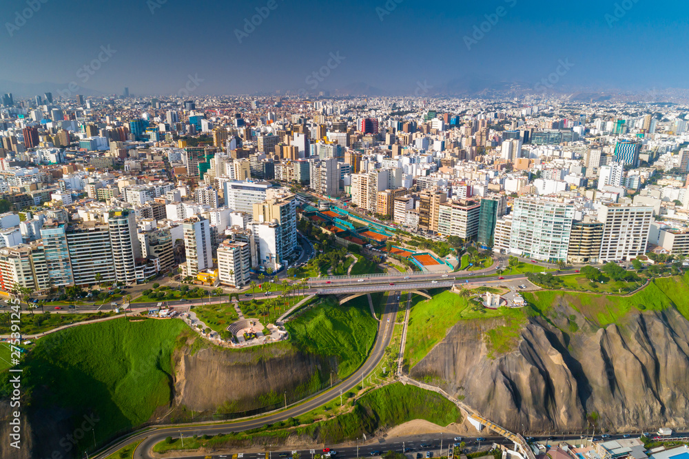 Panoramic aerial view of Lima city, in Peru.