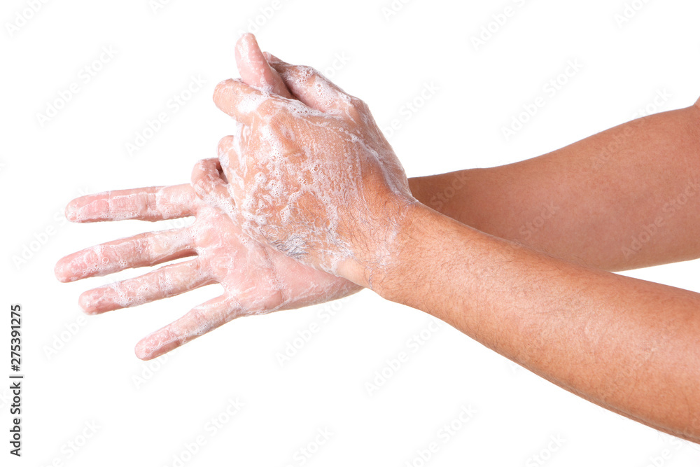 Fototapeta premium Cleaning Hands. Washing hands. ISOLATED ON WHITE BACKGROUND.