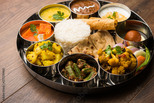 Indian Hindu Veg Thali / food platter, selective focus