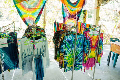 Tie-dye hanging on clothes line