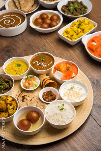 Indian Hindu Veg Thali / food platter, selective focus