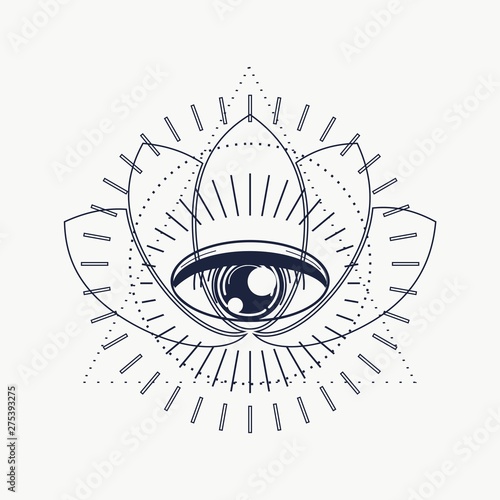 Mystical geometry symbol. Linear alchemy, occult, philosophical sign. For music album cover, poster, sacramental design. Astrology and religion concept.