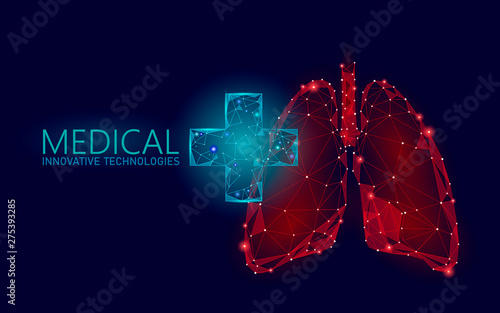 Medical cross symbol lungs doctor online concept. Medical consultation app. Web healthcare diagnosis drugstore network banner. Delivery market background low poly vector