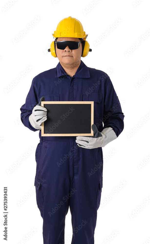 Full body portrait of a worker in Mechanic Jumpsuit isolated on white background Full body portrait of a worker in Mechanic Jumpsuit isolated on white background