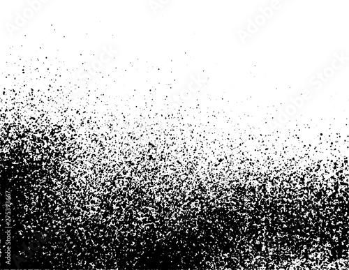 Ink grunge texture background with splatter effect. Black and white spray texture. Overlay illustration over any design to create grungy vintage effect and depth. Vector image