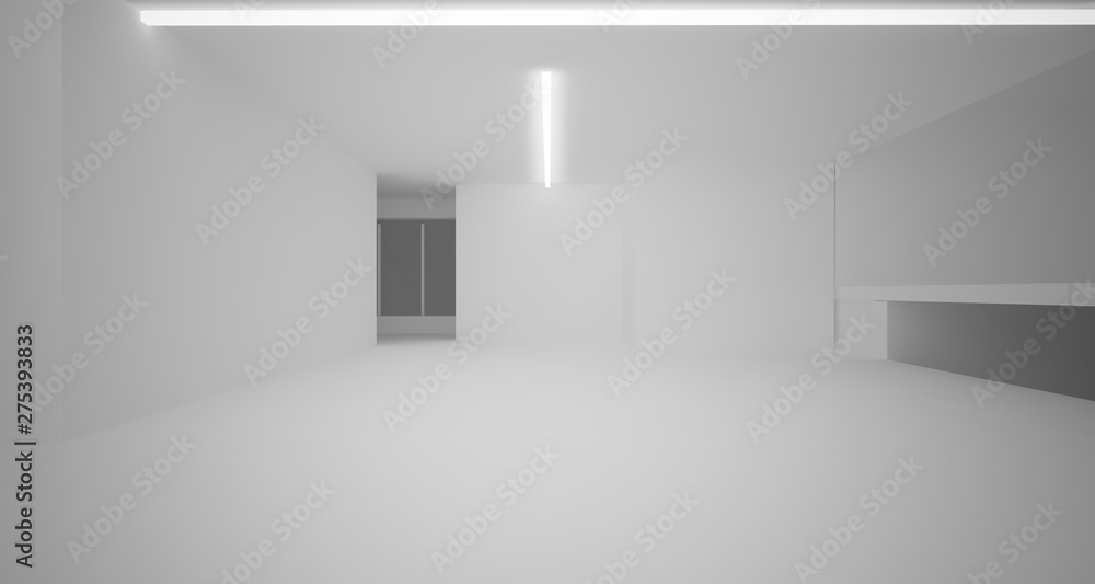 Abstract architectural white interior of a minimalist house with neon lighting. 3D illustration and rendering. Abstract architectural white interior of a minimalist house with neon lighting. 3D illustration and rendering.