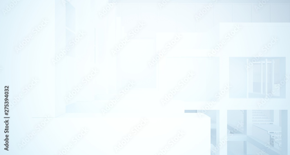 Fototapeta premium Abstract architectural white interior of a minimalist house with large windows. 3D illustration and rendering.