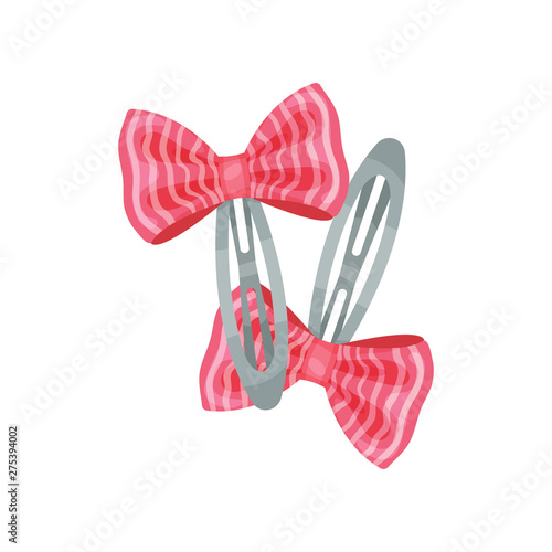 Two gray metal hairpins with decoration. Vector illustration on white background.