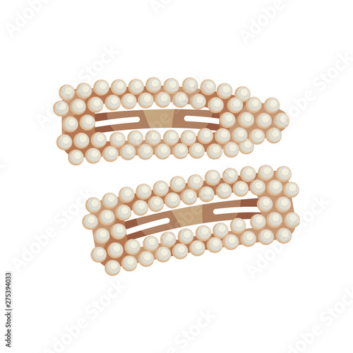 Two hairpins with ornaments on the contour. Vector illustration on white background.