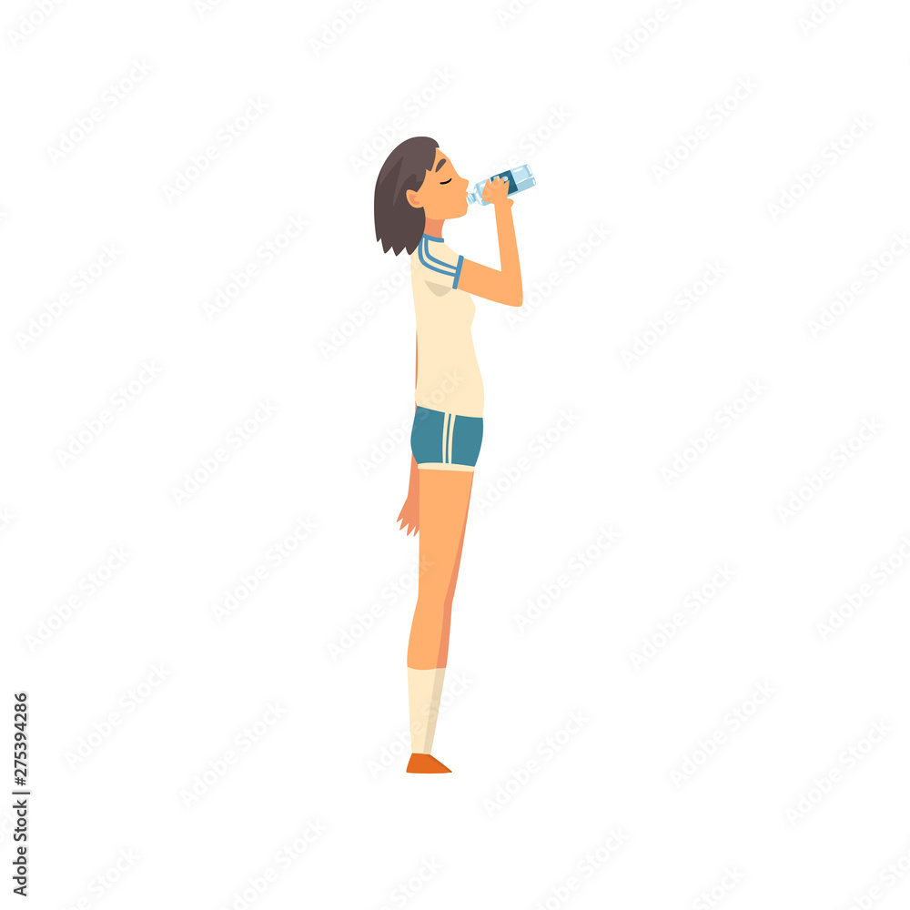 Sportive Girl Drinking Fresh Clean Water from Plastic Bottle Vector Illustration Sportive Girl Drinking Fresh Clean Water from Plastic Bottle Vector Illustration