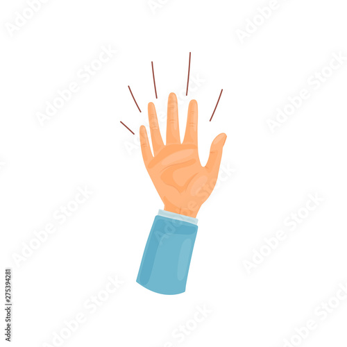 Hand is raised up. Vector illustration on white background.