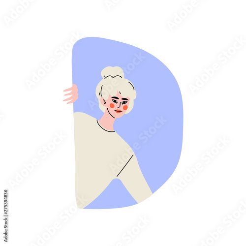 Blonde Young Woman Looking Out of Window Vector Illustration