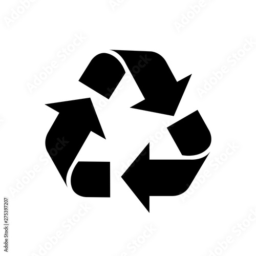recycle symbol black isolated on white background, black ecology icon sign, black arrow shape for recycle icon garbage waste, recycle symbol for ecological conservation