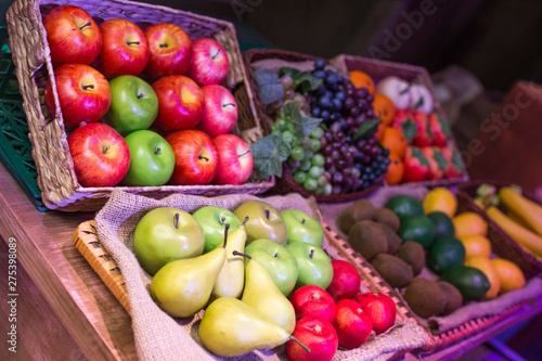 Fresh fruits at a market. fruits mock-up