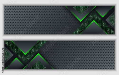 Black Green abstract corporate banner with glowing neon glitter