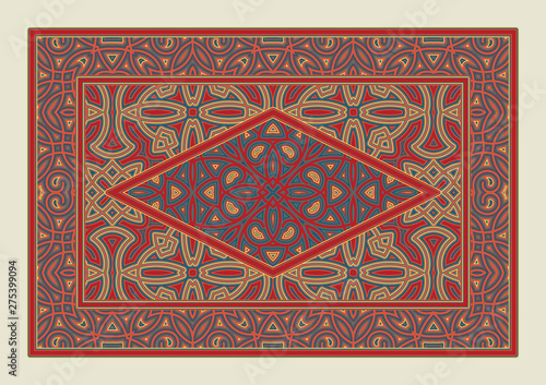 Asian traditional carpet. Colorful tribal ornament. Decorative turkish rug.