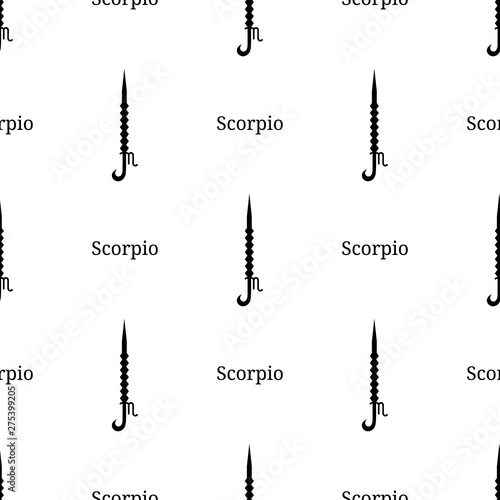 Seamless pattern with scorpio zodiac sword sign. Black silhouette of zodiacal weapon. Astrological, horoscope sign. Vector illustration for design, web, wrapping paper, fabric, wallpaper.