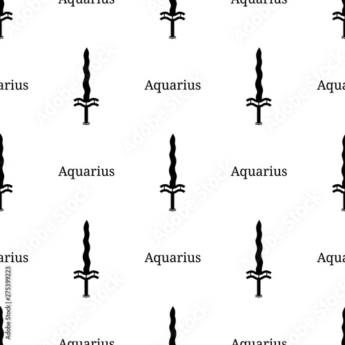 Seamless pattern with aquarius zodiac sword sign. Black silhouette of zodiacal weapon. Astrological, horoscope sign. Vector illustration for design, web, wrapping paper, fabric, wallpaper.