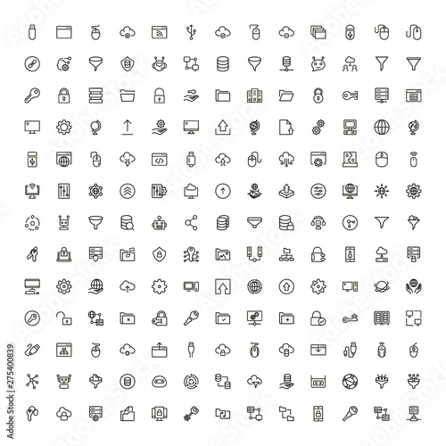 Data centre line icon set.