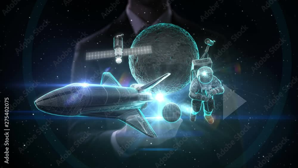 Businessman slide touch smartphone, spread space science, astronaut, ship, planet of wireframe. 4k animation. Businessman slide touch smartphone, spread space science, astronaut, ship, planet of wireframe. 4k animation.