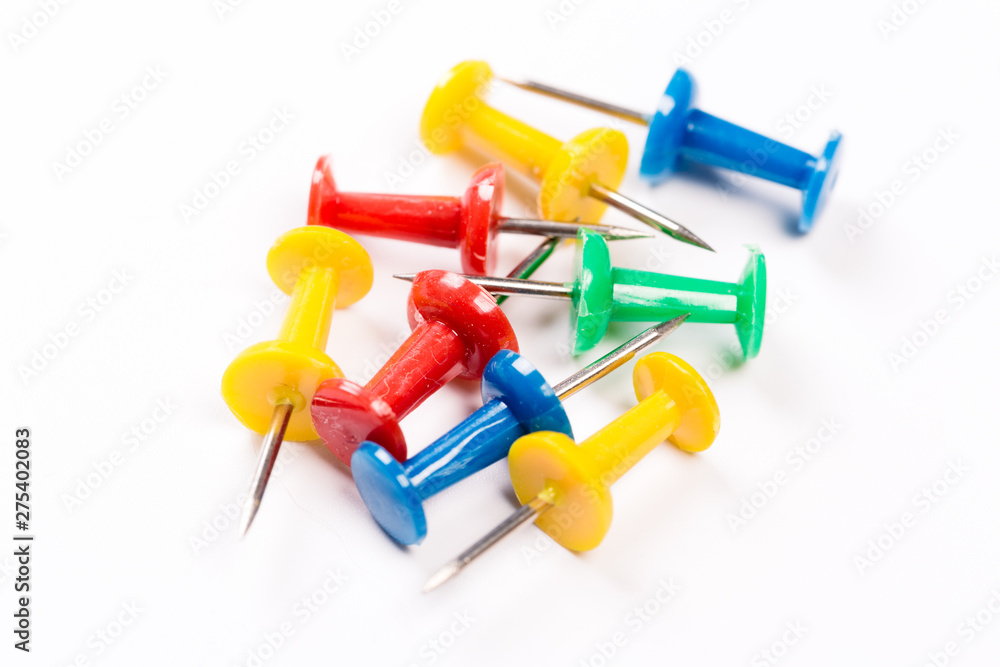 set of colorful push pins isolated on white background. set of colorful push pins isolated on white background.