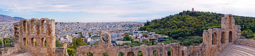 Panoramic view from the Acropolis to the other side of the capital Athens on a hot evening, Greece