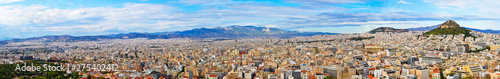 Panoramic view from the Acropolis from the hill to the other side of the capital Athens on a hot evening, Greece