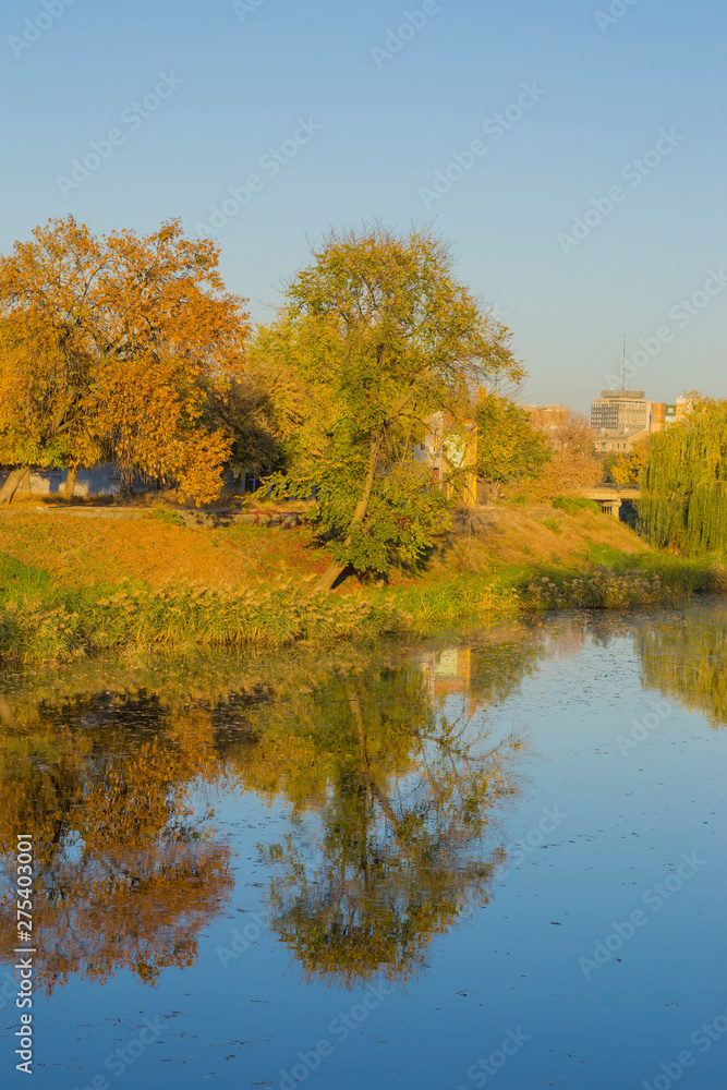 autumn landscape with lake and trees autumn landscape with lake and trees
