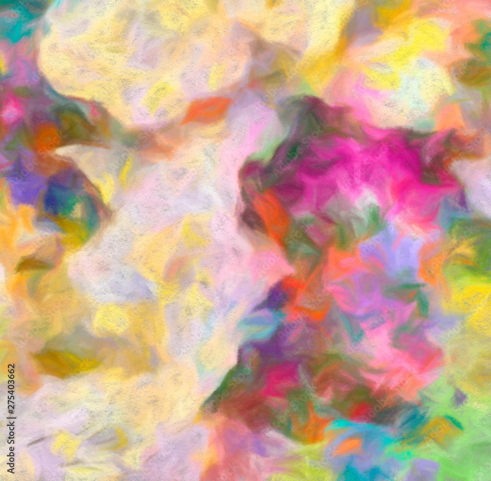 Pretty oil painting abstraction. Print art for wall decor. Impressionism style spring collection. Chaotic conceptual brush strokes on canvas. Warm colors background for rich creative graphic design.