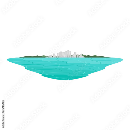 City Coastal Bay and Sea Landscape Vector