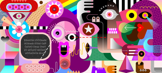 Papier peint photo Art abstrait Personnages cyberespace illustration graphique moderne  ©  danjazzia