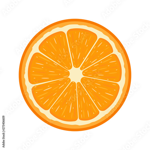 Fresh half orange fruit isolated on white background. Tangerine. Organic fruit. Cartoon style. Vector illustration for any design.