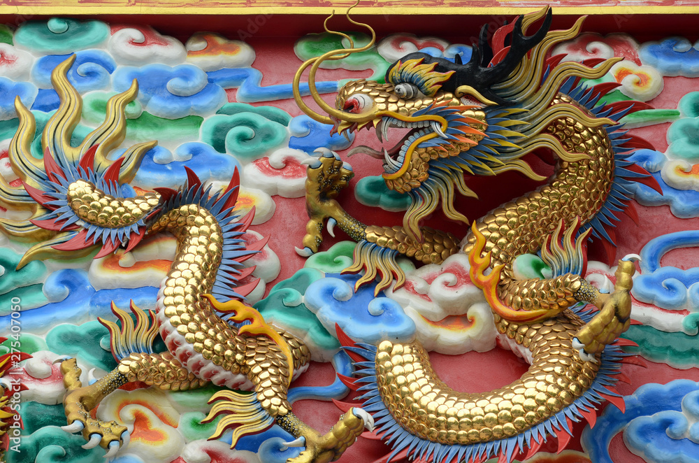Chinese dragon in the wall according to Buddhist temples Chinese dragon in the wall according to Buddhist temples