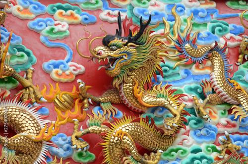 Chinese dragon in the wall according to Buddhist temples