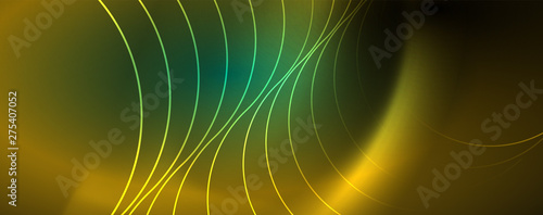 Shiny neon lines template - northern lights glowing blur lines. Futuristic style glow neon 80s disco club or night party techno template