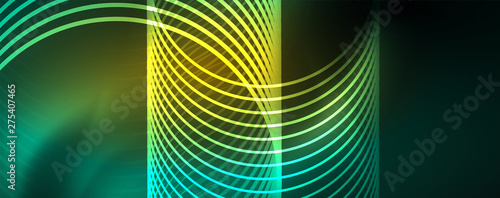 Shiny neon lines template - northern lights glowing blur lines. Futuristic style glow neon 80s disco club or night party techno template