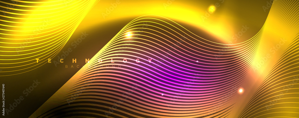 Shiny neon lights, dark abstract background with blurred magic neon light curved lines Shiny neon lights, dark abstract background with blurred magic neon light curved lines