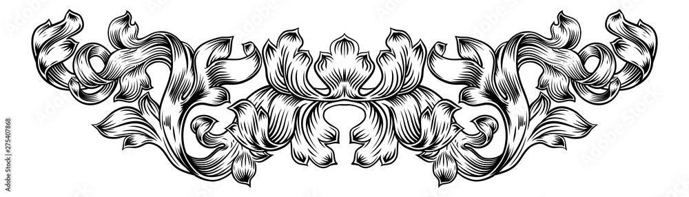 A floral filigree pattern scroll laurel leaf baroque vintage style design motif A floral filigree pattern scroll laurel leaf baroque vintage style design motif