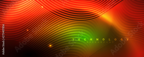 Shiny neon lines template - northern lights glowing blur lines. Futuristic style glow neon 80s disco club or night party techno template