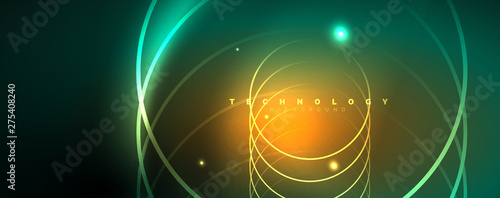 Shiny neon lines template - northern lights glowing blur lines. Futuristic style glow neon 80s disco club or night party techno template