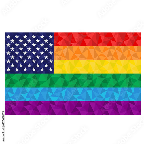 Polygonal rainbow LGBT pride flag USA in low poly style vector illustration eps