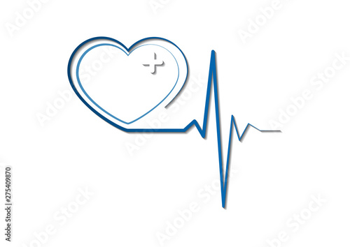 Heart icon with heartbeat sign. Label design concept hospital equipment isolated on white sign.