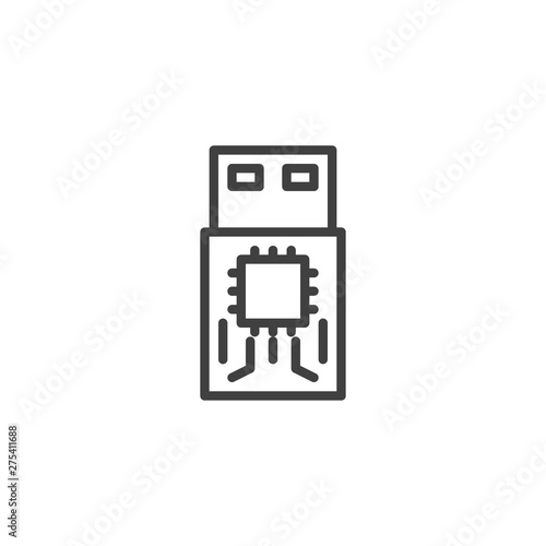 USB flash drive line icon. linear style sign for mobile concept and web design. Flash drive memory stick outline vector icon. Symbol, logo illustration. Vector graphics